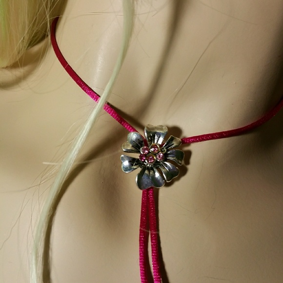Hot Pink Swarovski Crystal Flower bolo/lariat - Picture 3 of 3